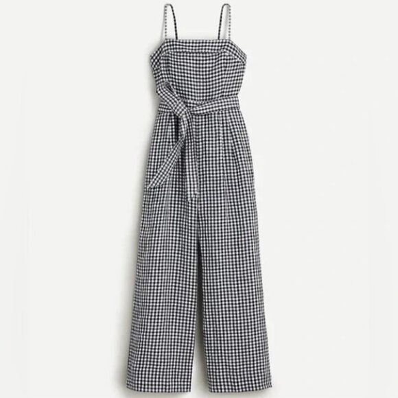 J. Crew Pants - J.Crew Tie-waist linen jumpsuit in gingham Navy White